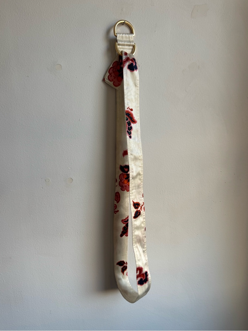 Tory Burch Cream Floral Embroidered Belt with Gold Hardware